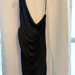 Eloquii Black Backless Draped One Shoulder Midi Body Con Dress